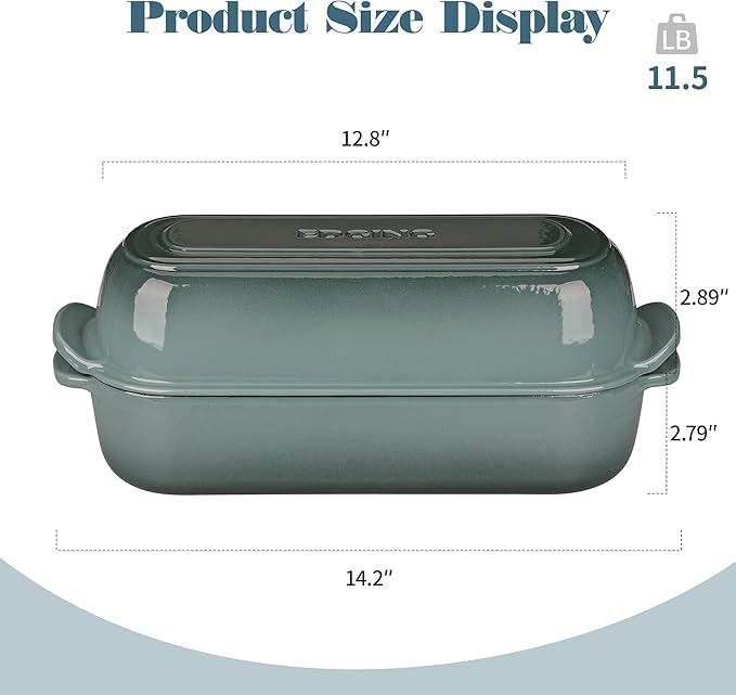 Enameled Cast Iron Loaf Pan with Lid, Dutch Oven Bread pan for Homemade Sourdough Bread Baking, 12.5x5.5 inch, 5qt, Slateblue