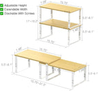 Adjustable Storage Shelves for Kitchen Cabinet Organization - Set of 2 Stackable Metal & Solid Wood Racks, Space-Saving Design for Countertop/Pantry/Garage, Easy Assembly(2 Packs/Large/White)