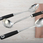 3-Piece Stainless Steel Cooking Utensils Set, Heavy Duty 18/0 14-in Large Serving Spoons Set, Slotted Spoon, Cooking Spoon & Soup Ladle, Kitchen Cooking Serving Utensils Set
