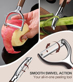 Ugotit Fruit Vegetable Peeler Set for Kitchen, Stainless Steel Potato Peelers Ultra Sharp Swivel Blade, Premium Real Wood Handle Leather Strap (Y&I Shaped)