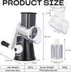 Rotary Cheese Grater Hand Crank - Cheese Shredder Hand Crank with Handle, Vegetable Shredder with 3 Stainless Steel Blades & Strong Suction Base – Round Slicer & Food Chopper for Kitchen