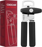 Can Opener Manual 2-in-1 with Magnet, Hand Held Can Openers with Stainless Steel Sharp Blade (Smooth Cut), Large Effortless Turn Knob, Non-Slip Soft Rubber Handle, Built-Bottle Openers, Black