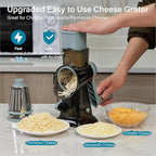 Rotary Cheese Grater hand crank, 3 Blades Cheese shredder with Stronger Suction Base | Stainless Steel Blades for Fruits, Vegetables, Nuts. Easy to Clean, Transparent Black & Blue