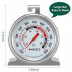 Oven Thermometer for Temperature Gauge, Safe for Inside Gas/Electric/Grill Smoker, Analog Dial Stainless Steel Oven Thermometers with Large Hanger & Base for Instant Reading in Cooking Baking