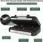 95kPa Vacuum Sealer Machine, Powerful Double Pump 10-in-1 Food Sealing System with Double Heat Seal, Built-in Cutter & Bag Storage, Easy-Lock Handle, Hose, 2 Bag Rolls, Durable Stainless Steel Design