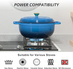 VINGLI 7.5QT Enameled Cast Iron Round Dutch Oven Pot with Lid, NonStick Casserole Pot with Dual Handles & Silicone GlovesRed, Oven Safe up to 500°F or on Stovetop, Dutch Oven for Bread Baking, Blue