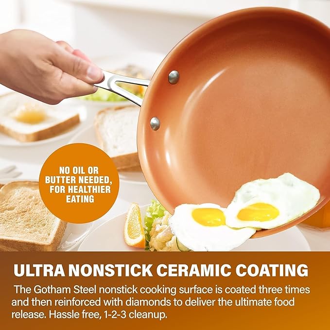 GOTHAM STEEL 13 Pc Ceramic Cookware Set Nonstick, Copper Pots and Pans Set Non Stick for Kitchen, Anodized Induction Pots and Pans for Cooking, Non Toxic Cookware Sets, Oven & Dishwasher Safe