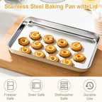 Stainless Steel Cake Pan with Lid, Set of 3 Large Baking Pan, 17/13/11 Inch Baking Sheet Lasagna Pan, Cake Pans with Cover, Rectangle Sheet Roasting Pan, Dishwasher Safe