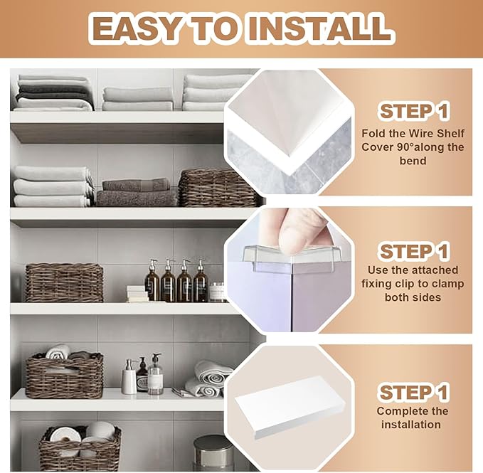 5 Pcs Wire Rack Covers 36x12x2.5 inch PVC Pantry Shelf Cover 0.31 inch Thick Removable Closet Wire Rack Shelf Covers,Decoration Kitchen Bathroom Office Shelving (Light Luxury White,36x12x2.5inch)