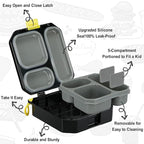 Itslife Bento Lunch Box Set for Kids with 12oz Soup Thermo&Lunch Bag, Leak-Proof Lunch Food Containers for Kids School, 5 Compartment, Sauce Cup, 10 Notes (Dinosaurs Black)