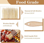 2 Pcs Natural Bristle Pastry Brush, Beech Wooden Handle Basting and BBQ Brushes for Cooking, Butter, Oil, Marinade, Grilling & Baking, Kitchen Food Brush (1.5 inch & 2 inch)