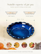 AISBUGUR Pie Pan for Baking 9 Inch Ceramic Pie Dish Quiche Baking Dish Non-Stick Dishwasher & Oven Safe (Reactive Glaze Blue)