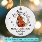 Unique Contrabass Instrument Ceramic Ornament, Customized Text Year Name Contrabassist Ornaments Gift for Women Men Contrabass Player/Lover, Personalized Double Bassist Musical Ceramic Xmas Ornament