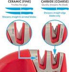 KitchenIQ 51421 | Edge Grip 2-Stage Knife Sharpener | Red – 3 Pack | Coarse & Fine Sharpener | Compact for Easy Storage | Stable Non-Slip Base | Soft Grip Rubber Handle | Straight & Serrated Knives