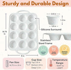 12-Cup Silicone Muffin Pan with Metal-Reinforced Handles – Nonstick, Non-Toxic Cupcake Pan for Baking – Easy-Release, BPA-Free, Dishwasher-Safe Silicone Muffin Tray - 1 PACK - CREAM