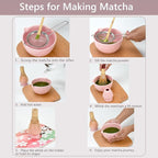Matcha Whisk Set, Ceramic Matcha Set Includes Matcha Bowl, Bamboo Matcha Whisk and Holder, Bamboo Scoop, Scoop Holder, matcha sifter and Tea Towel - Matcha Kit for Matcha Lovers (Pink)