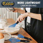 Silicone Whisk, Non Scratch Whisk for Cooking, 5+7+9+11in Balloon Whisks, Suitable for Mixing, Blending. 11in Flat Whisks great for Ceramic Coated pans and Wider shallower pots. (Blue)