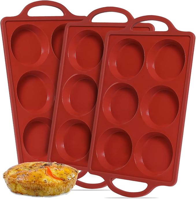 CAKETIME Muffin Top Pan Non Stick, 3 Inch Metal Frame Round Egg Baking Pan for Oven English Muffins, Whoopie Pies, Corn Bread, Egg Bites, Breakfast Sandwiches Tarts 3 Pack Brown