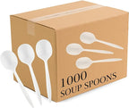 Plasticpro Cutlery Plastic Soup Spoons Medium Weight Disposable Silverware (White,1000 Soup Spoons)
