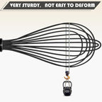 TEEVEA Silicone Whisk Stainless Steel Heat Resistant Non Scratch Kitchen Cooking Utensil for Blending Whisking Beating Frothing Stirring 11 Inch Black