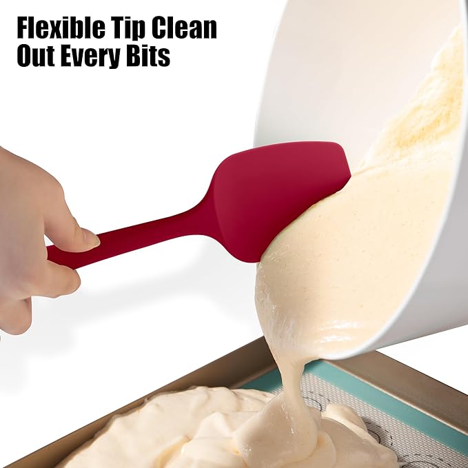 Heat Resistant Silicone Spoon Spatula, Doosu 600°F High Temp Flexible Cooking Spoons Kitchen Rubber Spoonula Scratch-Proof for Mixing Stirring Scraping Serving Non-Stick Cookware (11.4in, Red)