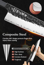 HEZHEN Kiritsuke Knife,9.5 Inches,3 Layers High Carbon Clad Steel Japanese Knife, Professionl Professional Japanese Kitchen Knife, Redwood Octagonal Handle