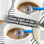 Xuhal 3 Pcs Stainless Steel Kitchen Thermometer with 5 Inch Long Stem 1 Inch Dial Thermometer Milk Frothing Food for Oven Probe Meat Grill BBQ Cooking Chocolate Water (Gray,Green,Blue)