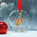 Saxophone Player Christmas Glass Ornament 2025, Personalized Text & Name Saxophonist Christmas Keepsake, Instrument Musical Xmas Ornament Gift for Saxophone Lover, Customized Musician Glass Ornaments