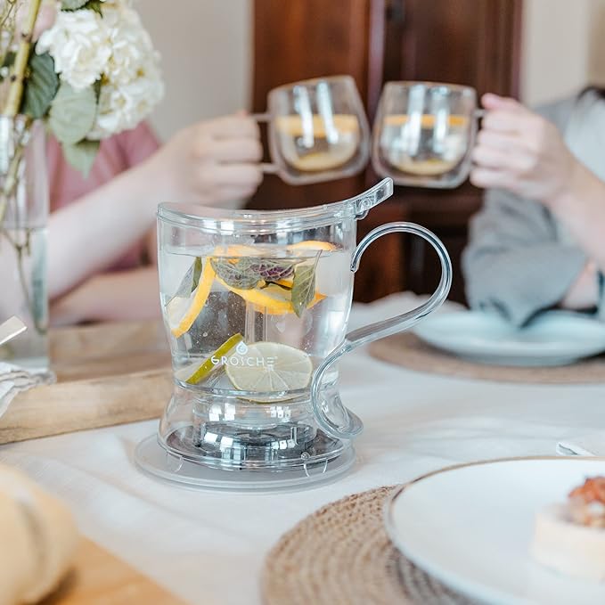 GROSCHE Aberdeen Tea Infuser Teapot & Smart Tea Maker - BPA-Free, Drip-Free Design | Coaster | Easy Brew | Easy Clean Steeper | Loose Leaf Brewing - Stylish Design | 17.7 oz - 1000 ml