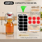 Ruckae 20 Pack 2oz Swing Top Glass Bottles,Flip Top Glass Bottle with Lids Sealable Kombucha Bottle for Brew Beer Syrup Vanilla Extract Air Tight Bottles for Gift (2 oz 20 pack)