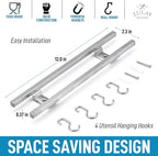 Zulay (12 Inch) Stainless Steel Magnetic Knife Holder For Wall - Powerful Knife Magnetic Strip With Extra Hanging Hooks - Wall Mount Magnetic Knife Strip & Organizer For Kitchen & Tools (Silver)