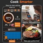 NiTsai Smart Wireless Meat Thermometer with Ultra Thin Probe, Remote Monitoring and Instant Read with APP, Bluetooth Food Thermometer for Oven, BBQ, Smoker, Grill, Air Fryer