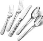 KINGSTONE 5-Piece Silverware Set, 18/10 Stainless Steel Flatware Set - Luxury Elegant Striped Cutlery with Dishwasher Safe, Durable for Family Dining, Catering, Weddings, Anniversaries Gift