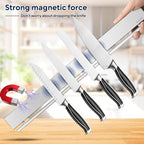 23 inch magnetic knife holder with 15 hooks, No Drilling knife magnetic strip and utensil hanger for wall, Powerful knife magnet rack include tape and screws