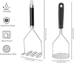 2PCS Potato Masher, OLULU Heavy Duty Stainless Steel Mashed Potatoes Masher, Masher Kitchen Tool for Avocado, Potatoes, Beans, Meat, Vegetables, 10.24inch, Dishwasher Safe