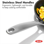 OXO Enhanced, 8" 10" and 12" 3 Piece Frying Pan Skillet Set, Healthy Ceramic Nonstick, PFAS-Free, Stainless Steel Handle, Dishwasher Safe, Oven Safe, Black