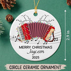 Unique Accordion Musical Ceramic Xmas Ornament 2025, Customized Year Text Name Accordionist Christmas Ornaments Gift for Accordion Player Friends Daughter Son Dad Mom,Personalized Accordions Ornament