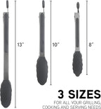 COOK WITH COLOR Stainless Steel Silicone Tipped Kitchen & BBQ Tongs Set, 3 Pc. Tongs, Black