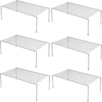 Kitchen Cabinet Shelf Organizer Set of 6, Medium (13 x 9.4 inch) Metal Wire Pantry Storage Shelves, Dish Plate Racks for Cabinets, Freezer, Counter, Cupboard Organizers and Storage, Chrome