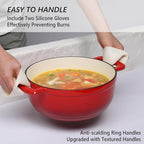 VINGLI 6QT Enameled Cast Iron Round Dutch Oven Pot with Lid, NonStick Casserole Pot with Dual Handles & Silicone GlovesRed, Oven Safe up to 500°F or on Stovetop, Dutch Oven for Bread Baking, Red