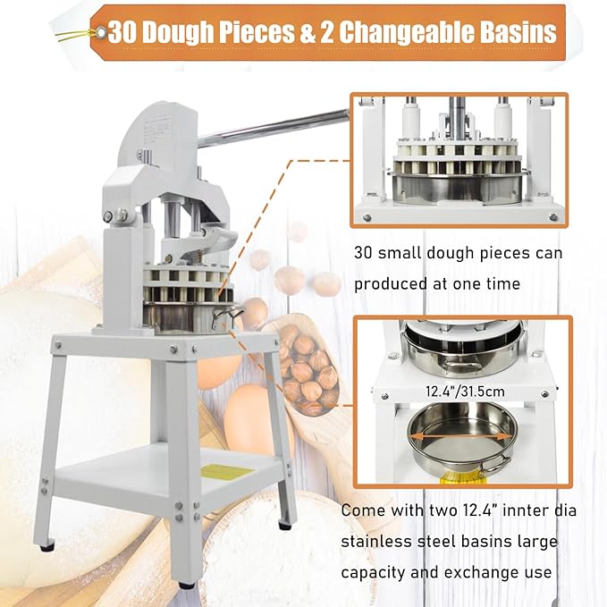 Commercial Dough Divider Manual 30PCS Dough Divider 1.27oz-6.77oz Heavy Duty Dough Cutter Machine with 36-192g Dough Weight Range for Baking, 30PCS