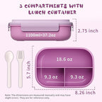 Bento Lunch Box with Kids & Children, Stackable Lunchbox Container with 3-Compartment, Durable for On-the-Go Meal, BPA-Free and Food-Safe Materials (Purple)