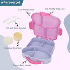 Bento Box for Kids School Lunch Box with Utensils and a Dipping Bowl, Leak-Proof 4 Compartments with Carrying Handle, BPA-Free Bento Box for Girls and Boys in School, Preschool, Daycare (Purple)