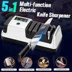 Upgrade 5 in 1 Electric Knife Sharpener with LCD Screen, 3 Rotational Speed Adjustable, 100% Diamond Abrasives, knife sharpener for Straight, Serrated, Meat Cleaver, Ceramic Knives & Scissors, Sliver