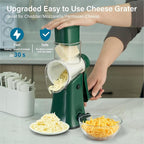 Rotary Cheese Grater Hand Crank, 5 Blades Cheese shredder, Stronger Suction, Easy to Clean for Fruit, Vegetables, Nuts, Green