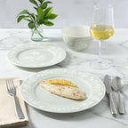 Martha Stewart Maiden Crown 12-Piece Sage Green Dinnerware Set – Vegan Bone China Ceramic Plates & Bowls – Floral Design – Service for 4 – Microwave & Dishwasher Safe