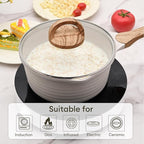 JEETEE 2 Quart Sauce Pan with Lid, Non Stick Small Pot with Coating, Masterclass Cookware Sauce Pot for Cooking, PFOA/PFOS Free(Beige)