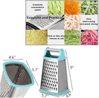 Stainless Steel 4 Sides Grater Slicer with Handle, Multifunctional Cutter Planing for Ginger, Garlic, Cucumbers, Carrots, Cheese, Potato, Ergonomic Design Kitchen Gadgets Accessories（Mint）