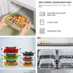 KAMOTA Glass Food Storage Containers, 10 Pack Glass Meal Prep Containers, Airtight Containers with Snap-Lock Lids, 34 oz and 13 oz gray Container Set with Lids, for Microwave/Oven/Freezer/Dishwasher