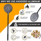 Turning Pizza Peel, 8 Inch with 25 Inch Handle Round Pizza Turning Peel, Professional Anodized Aluminum Turning Pizza Spatula, 33 Inch overall